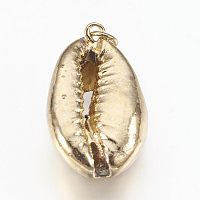 Electroplated Shell Pendants, Cowrie Shells, Golden, 20~30x12~18x7~12mm, Hole: 3mm