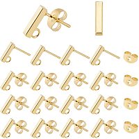 UNICRAFTALE 50pcs Golden Rectangle Stud Earring Settings Stainless Steel Ear Stud with Loop and Ear Nuts 0.8mm Pin Earring Finding for DIY Jewelry Making