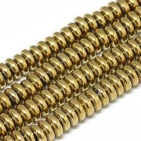 Honeyhandy Electroplate Non-magnetic Synthetic Hematite Beads Strands, Heishi Beads, Disc/Flat Round, Light Gold Plated, 6x2.5mm, Hole: 2mm, about 150pcs/strand, 15.7 inch