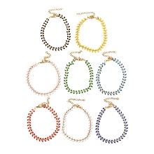 Enamel Ear of Wheat Link Chains Bracelet, Vacuum Plating 304 Stainless Steel Jewelry for Women, Mixed Color, 6-7/8 inch(17.6cm)