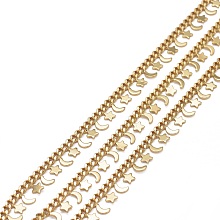 Honeyhandy Brass Curb Chains, with Star & Moon Brass Charms and Spool, Long-Lasting Plated, Soldered, Real 18K Gold Plated, Link: 3.5x2.5x1mm, Star: 3.5x3.5x0.6mm, Moon: 4x3x0.6mm, about 16.4 Feet(5m)/roll