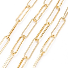 Honeyhandy Soldered Brass Paperclip Chains, Flat Oval, Drawn Elongated Cable Chains, Long-Lasting Plated, with Spool, Real 18K Gold Plated, 22.8x5.3x1mm, about 16.4 Feet(5m)/roll