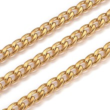 Honeyhandy Vacuum Plating 304 Stainless Steel Cuban Link Chains, Chunky Curb Chains, Unwelded, with Spool, Golden, 6mm