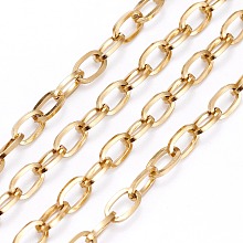 ARRICRAFT Vacuum Plating 304 Stainless Steel Cable Chains, Unwelded, with Spool, Flat Oval, Real 18K Gold Plated, 7x4x0.8mm, about 32.8 Feet(10m)/roll