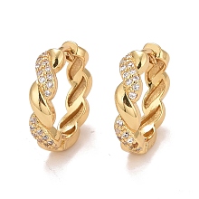 Honeyhandy Clear Cubic Zirconia Twisted Rope Shape Hoop Earrings, Brass Hinged Earrings for Women, Cadmium Free & Nickel Free & Lead Free, Real 18K Gold Plated, 16x3.5mm, Pin: 0.9mm