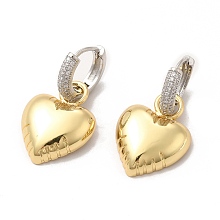 Honeyhandy Heart Rack Plating Brass Micro Pave Cubic Zirconia Hoop Earring, Long-Lasting Plated Dangle Earring for Women, Cadmium Free & Lead Free, Real 18K Gold Plated, 33mm, Pin: 0.7mm