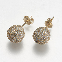 Honeyhandy Brass Micro Pave Cubic Zirconia Earring, Ball Stud Earrings, Golden, 9.5mm, Pin: 0.6mm