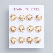 Honeyhandy 304 Stainless Steel Stud Earrings, Love Knot Earrings, with Plastic Imitation Pearl Beads and Ear Nuts, Golden, 11mm, Pin: 0.7mm, 6pairs/card