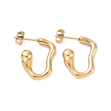 Honeyhandy Ion Plating(IP) 304 Stainless Steel Stud Earring for Women, Hook Shape, Golden, 20x15x3.5mm, Pin: 0.8mm