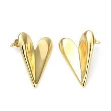 Honeyhandy Heart Brass Stud Earrings for Women, Real 18K Gold Plated, 29x21mm, Pin: 0.7mm