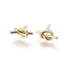 Honeyhandy Brass Stud Earrings, with Plastic Ear Nuts, Long-Lasting Plated, Knot, Golden, 8x17x4mm, Pin: 0.7mm