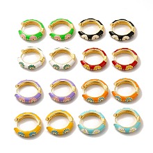 Honeyhandy Daisy Flower Enamel Hoop Earrings, Real 18K Gold Plated Brass Jewelry for Women, Lead Free & Cadmium Free, Mixed Color, 19x4.5x19.5mm, Pin: 1mm