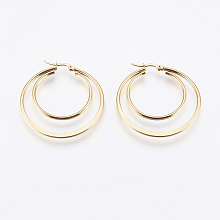 Honeyhandy 201 Stainless Steel Hoop Earrings, with 304 Stainless Steel Pin, Hypoallergenic Earrings, Double Ring, Golden, 12 Gauge, 45x44x2mm, Pin: 0.7x1mm