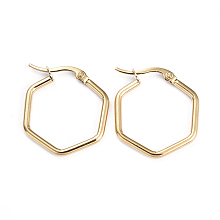 Honeyhandy 201 Stainless Steel Angular Hoop Earrings, with 304 Stainless Steel Pins, Hexagon, Golden, 28x23x1.5mm, Pin: 1x0.7mm