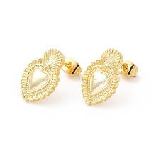 Honeyhandy Brass Heart Stud Earrings for Women, Cadmium Free & Lead Free, Real 18K Gold Plated, 16.5x11mm, Pin: 0.8mm