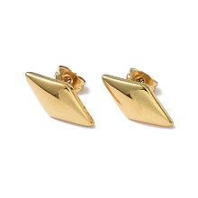 Honeyhandy Ion Plating(IP) 304 Stainless Steel Stud Earring for Women, Rhombus, Real 18K Gold Plated, 17.5x9mm, Pin: 0.8mm