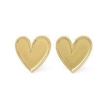 Honeyhandy Ion Plating(IP) 304 Stainless Steel Stud Earring for Women, Heart, Real 18K Gold Plated, 17.5x18mm, Pin: 0.8mm