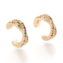 Honeyhandy Brass Micro Pave Cubic Zirconia Cuff Earrings, Colorful, Real 18K Gold Plated, 10x5mm