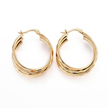 Honeyhandy Ion Plating(IP) 304 Stainless Steel Triple Hoop Earrings, Dapped Oval, Golden, 36x30x9mm, Pin: 1.5x0.5mm