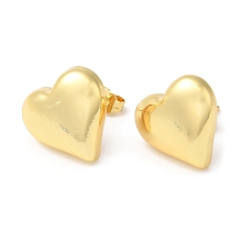 Honeyhandy Rack Plating Brass Heart Stud Earrings, Real 18K Gold Plated, 14.5x15.5mm