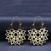 Honeyhandy 304 Stainless Steel Hollow Flower Hoop Earrings, Bohemia Earrings, Golden, 46x34mm