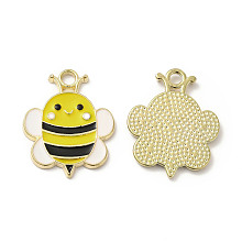 Honeyhandy Alloy Enamel Pendants, Bee Charm, Golden, Yellow, 23x18x1.5mm, Hole: 2.5mm