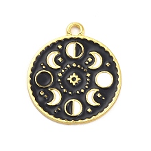 Honeyhandy Alloy Enamel Pendants, Flat Round with Moon Phase Charm, Golden, 23x20x1mm, Hole: 2mm