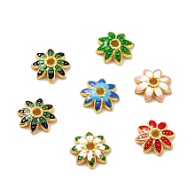 Multi-Petal Alloy Enamel Bead Caps, Cadmium Free & Lead Free, Golden, Flower, Mixed Color, 7.5x7x2mm, Hole: 1mm