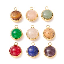 Honeyhandy Natural Mixed Stone Pendants, with Ion Plating(IP) 304 Stainless Steel Findings, Half Round, Real 18K Gold Plated, 18x14x10.5mm, Hole: 2.5mm