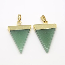 Honeyhandy Natural Green Aventurine Pendants, with Golden Tone Brass Findings, Triangle, 30~35x23~28x5mm, Hole: 8x5mm