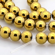 Honeyhandy Round Non-magnetic Synthetic Hematite Beads Strands, Golden Plated, 4mm, Hole: 1mm, about 100pcs/strand, 15.7 inch