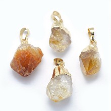 Honeyhandy Natural Citrine Pendants, with Brass Findings, Nuggets, Golden, 17~25x10~15mm, Hole: 2mm