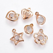 Glass Rhinestone Pendants, with Iron Findings, Mixed Shapes, Golden, 18x14.5x5mm, Hole: 1mm; 12.5x9x7mm, Hole: 1mm; 14x12x5mm, Hole: 1mm; 16x9x7mm, Hole: 15mm; 17.5x14x5mm, Hole: 1.5mm; 14.5x13x5mm, Hole: 1.5mm