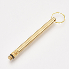 Honeyhandy Portable Pocket 201 Stainless Steel Toothpick keychain, with Brass Holder, Iron key Ring, for Outdoor Picnic Camping Supply, Column, Golden, 69x6mm, Ring: 15x1.5mm, Awl: 115x6mm