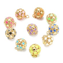 Honeyhandy Brass Enamel Charms, with Jump Ring, Real 18K Gold Plated, Long-Lasting Plated, Round with Star, Mixed Color, 14.5x12.5mm, Jump Ring: 5x1mm, Hole: 3mm