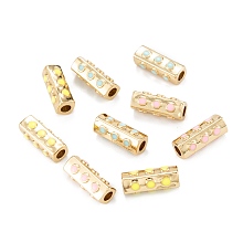 Honeyhandy Real 18K Gold Plated Brass Tube Beads, with Enamel, Cuboid, Mixed Color, 17x6.5x6.5mm, Hole: 3.5mm