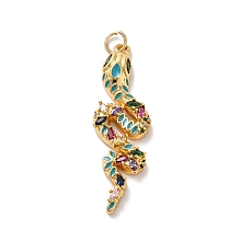 Honeyhandy Rack Plating Brass Micro Pave Cubic Zirconia Pendants, Cadmium Free & Lead Free, Real 18K Gold Plated, Snake, Colorful, 38.5x12x3.5mm, Hole: 3.6mm