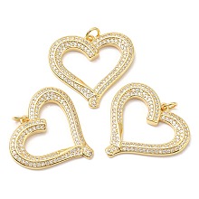 Honeyhandy Rack Plating Brass Micro Pave Cubic Zirconia Pendants, with Jump Ring, Long-Lasting Plated, Lead Free & Cadmium Free, Heart, Real 18K Gold Plated, 24x26.5x3mm, Hole: 2.5mm