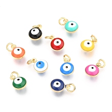 Honeyhandy Brass Enamel Charms, Real 18K Gold Plated, Long-Lasting Plated, with Jump Ring, Evil Eye, Mixed Color, 9.5x6.5x4.5mm, Hole: 2.5mm