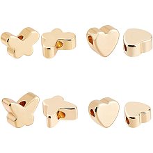 BENECREAT 40PCS 18K Gold Plated Spacer Beads Butterfly & Heart Brass Beads for Bracelet Necklace DIY Jewelry Making - 10PCS/Shape