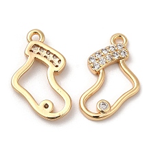 Brass Micro Pave Cubic Zirconia Pendants, Nickel Free, Socking, Real 18K Gold Plated, 16.5x10x2mm, Hole: 1.2mm