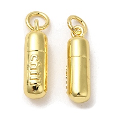 Honeyhandy Rack Plating Brass Pendants, with Jump Ring, Lead Free & Cadmium Free, Long-Lasting Plated, Column with Word Chill Charms, Real 18K Gold Plated, 17x5mm, Hole: 3mm