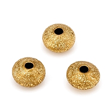 Honeyhandy Brass Spacer Beads, Long-Lasting Plated, Textured, Flat Round, Golden, 6x3.5mm, Hole: 1.5mm