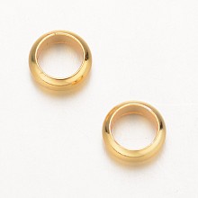 Honeyhandy Ring Brass Beads, Large Hole Beads, Real 18K Gold Plated, 7x3mm, Hole: 5mm