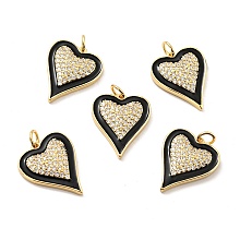 Honeyhandy Rack Plating Brass Micro Pave Clear Cubic Zirconia Pendants, Long-Lasting Plated, Lead Free & Cadmium Free & Nickel Free, with Enamel, Heart, Real 18K Gold Plated, 20x16x3mm, Jump Ring: 5x1mm, 3mm Inner Diameter