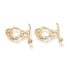 Honeyhandy Brass Toggle Clasps, Long-Lasting Plated, Flower, Real 18K Gold Plated, Flower: 18.5x15x3mm, Hole: 1.5x2.5mm, Bar: 22x6x5mm, Hole: 1.8x2.5mm