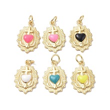 Honeyhandy Eco-Friendly Rack Plating Brass Enamel Pendants, Real 18K Gold Plated, with Jump Ring, Sacred Heart of Jesus Charm, Mixed Color, 19.5x13x3mm, Jump Ring: 5x0.8mm, 3.4mm Inner Diameter