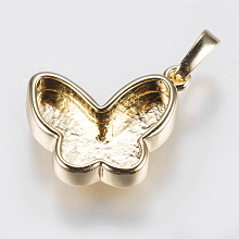 Honeyhandy Brass Pendant Cabochon Settings, Plain Edge Bezel Cups, Long-Lasting Plated, Butterfly, Golden, 13x18.5x3.5mm, Hole: 3x5mm, Tray: 14x5.5mm