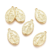 Honeyhandy Brass Pendants, Long-Lasting Plated, Miraculous Medal, Oval with Virgin Mary, Real 18K Gold Plated, 20.5x11.5x2mm, Hole: 1.4mm