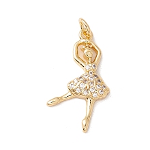 Honeyhandy Brass Micro Pave Cubic Zirconia Pendants, Cadmium Free & Lead Free, Dancer, Real 18K Gold Plated, 25.5x15x4mm, Hole: 3.4mm